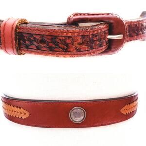 Mens Leather Crafted Concho Belt 44 Vintage Western Rustic Cabin-core Cowboy
